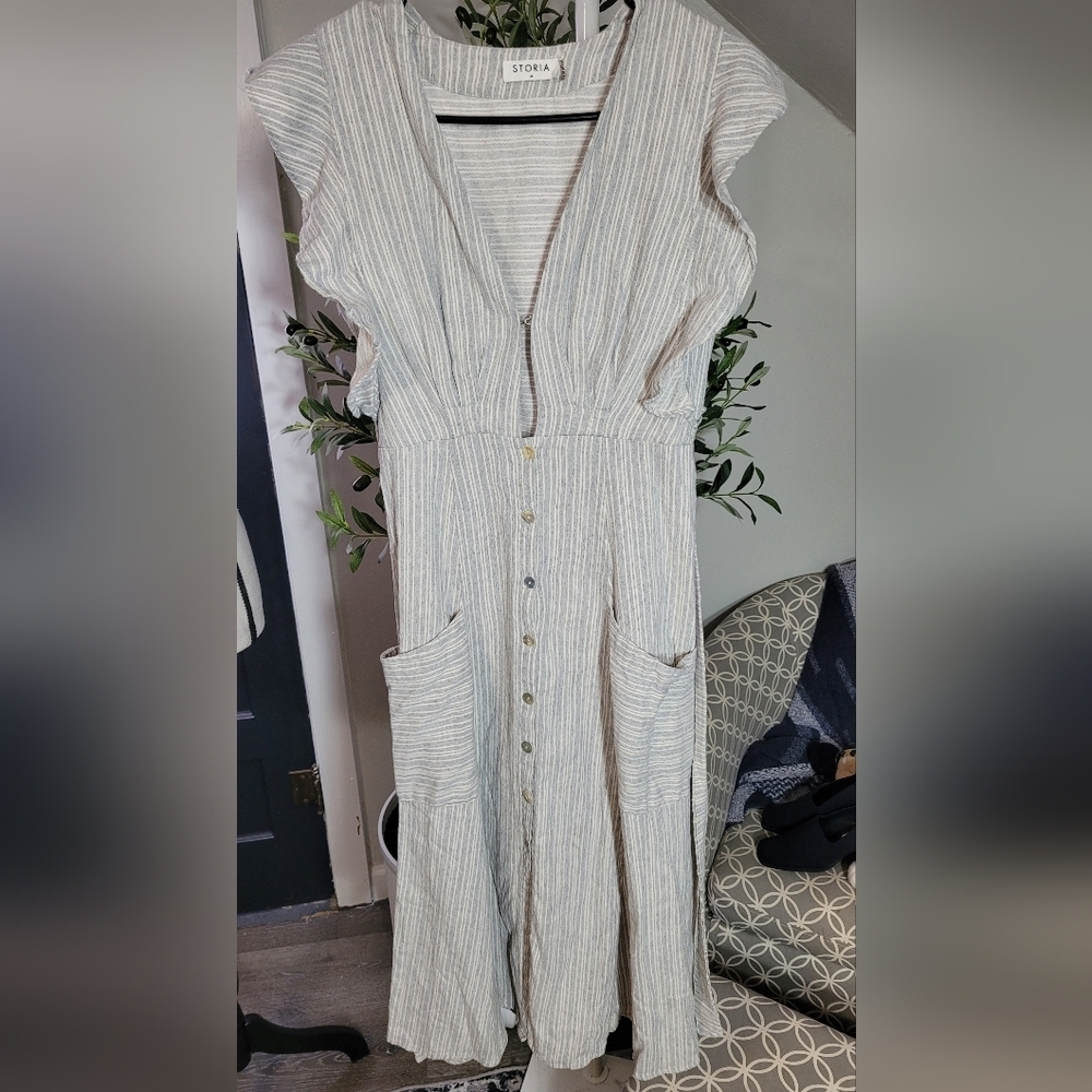 STORIA Sleeveless Ruffle Button Down Midi Dress Size Small